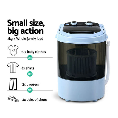 Devanti Portable Washing Machine 3KG Black-Washing Machines-PEROZ Accessories
