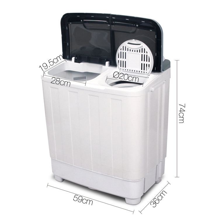 Devanti Portable Washing Machine Twin Tub 5KG White-Washing Machines-PEROZ Accessories