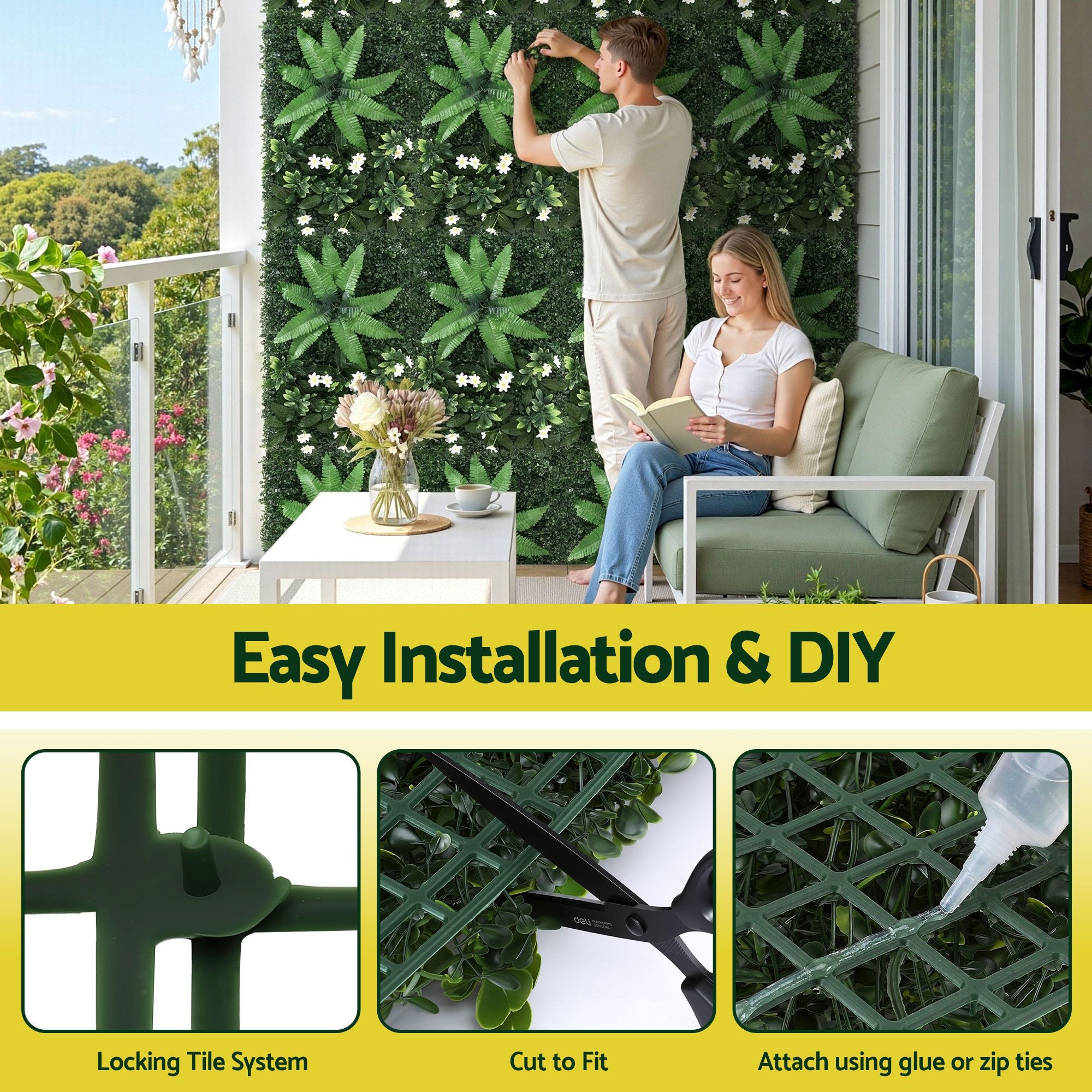 Gardeon 4PCS Artificial Plant Wall Panels 40X60CM Boxwood Panel Leaf Backdrop Backyard Green Decor-Home &amp; Garden > Artificial Plants > Artificial Wall Plants-PEROZ Accessories