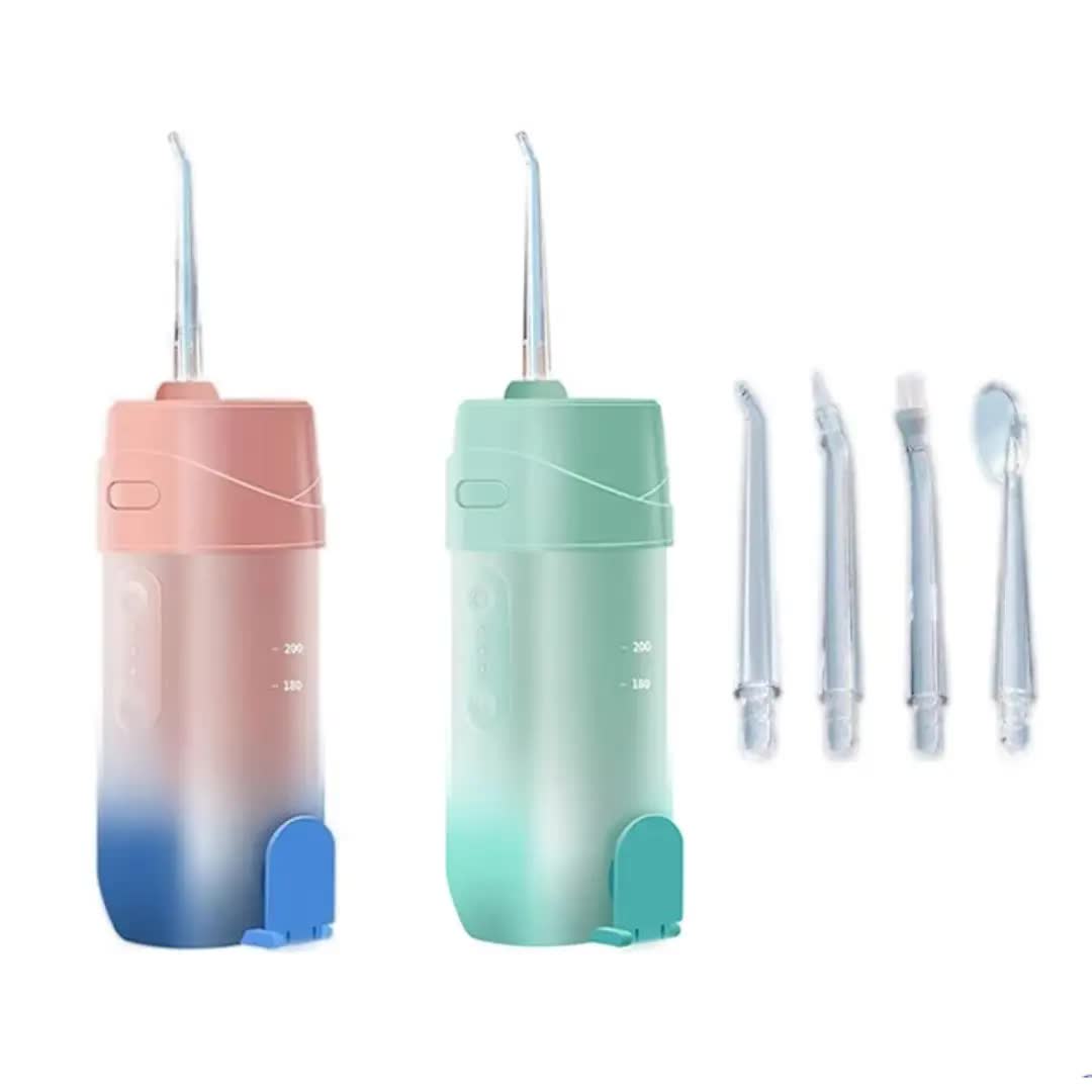 Pink And Blue Smart Telescopic Portable Water Flosser - USB Rechargeable Oral Irrigator, IPX7 Waterproof, 3 Modes &amp; 4 Nozzles-Oral Care-PEROZ Accessories