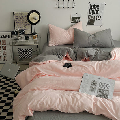 Pink-grey 1.5m Bed Fitted Sheet Set with 200x230cm Duvet Cover - 4-Piece Bedding Set-Home &amp; Garden > Bedding > Bed Sheets-PEROZ Accessories