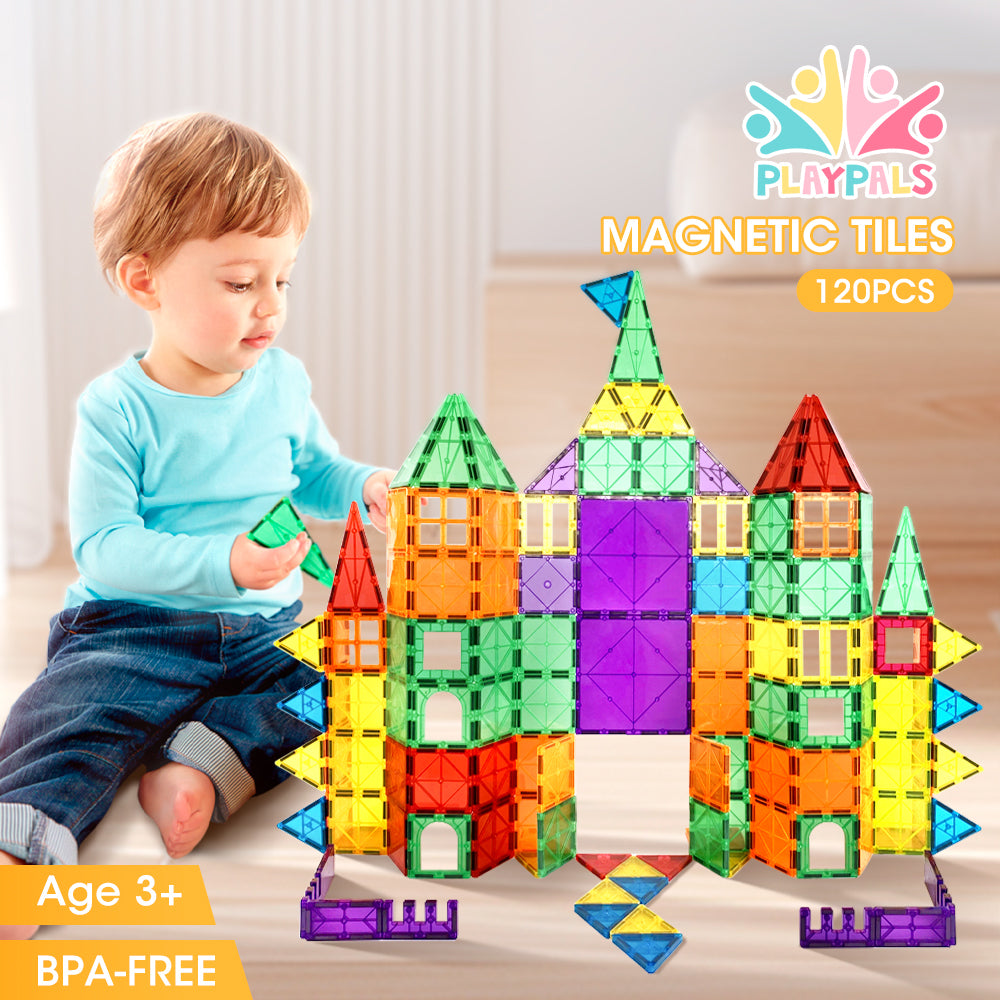 Playpals Kids Magnetic Tiles Blocks Building Educational Toys 120PCS-Kid Building Toys-PEROZ Accessories