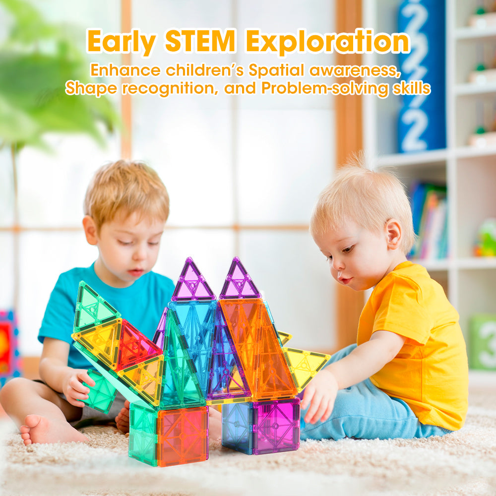 Playpals Kids Magnetic Tiles Blocks Building Educational Toys 120PCS-Kid Building Toys-PEROZ Accessories