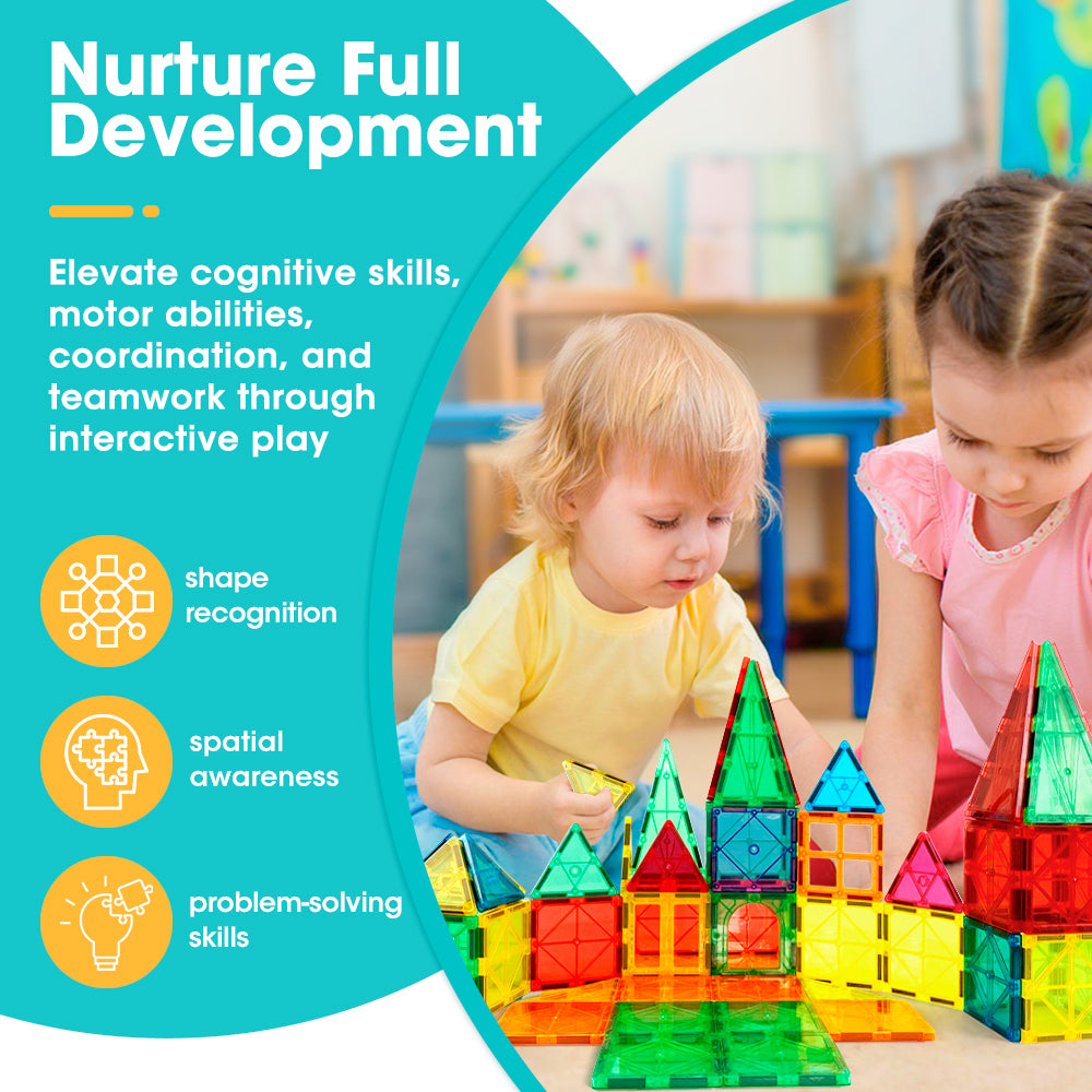 Playpals Kids Magnetic Tiles Blocks Building Educational Toys 60PCS-Kid Building Toys-PEROZ Accessories