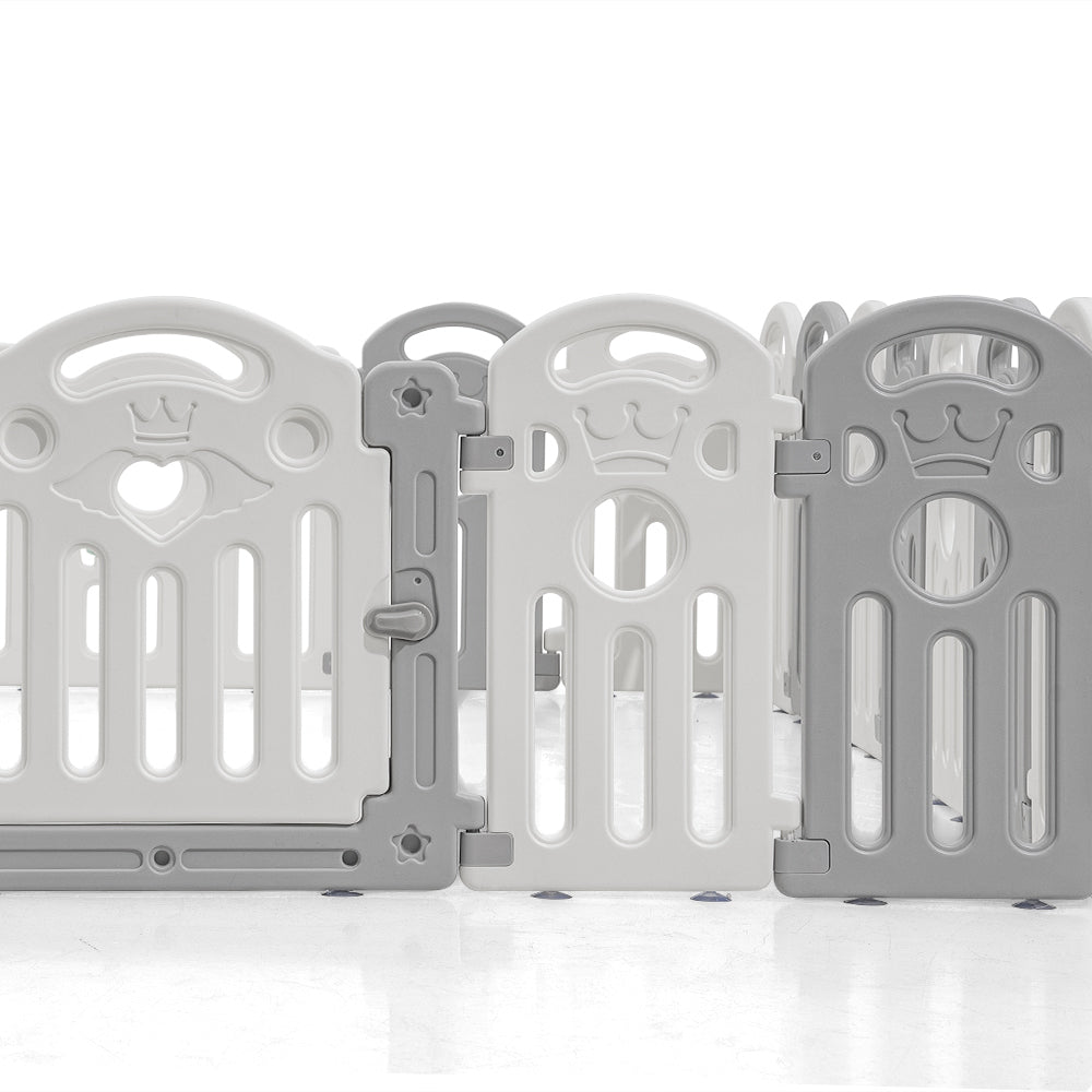 Playpals Kids Playpen Baby Safety Gate Toddler Fence 18 Panels Grey-Kid Playpens-PEROZ Accessories