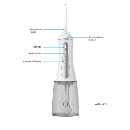 Portable Oral Irrigator 350ml - Rechargeable Water Dental Flosser Teeth Cleaner-Oral Care-PEROZ Accessories