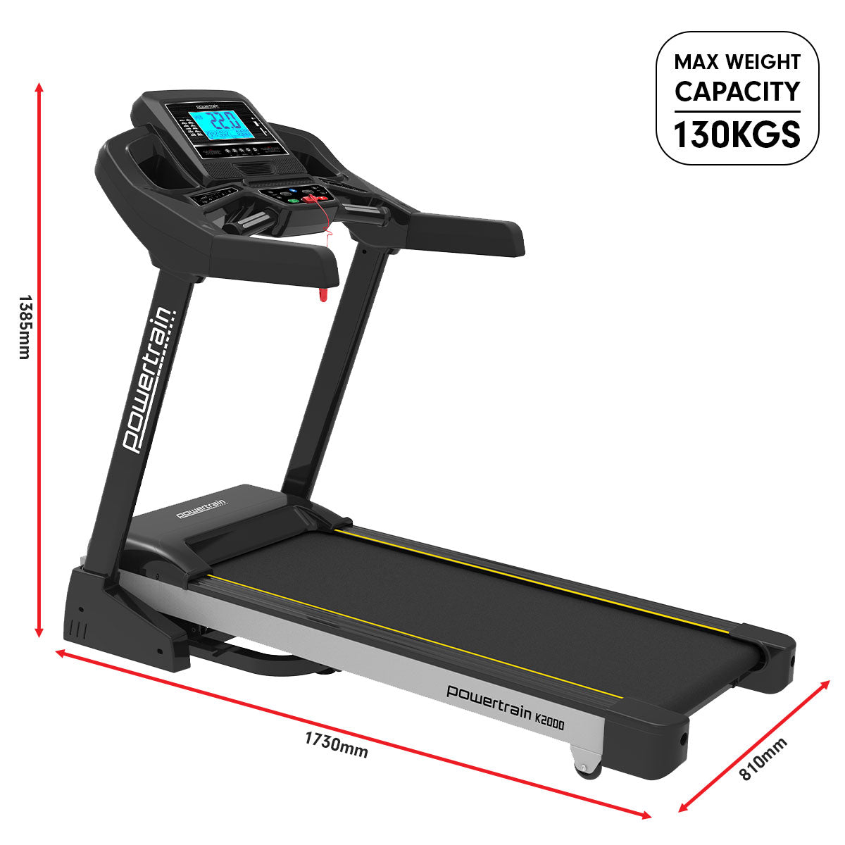 Powertrain K2000 Treadmill w/ Fan &amp; Auto Incline Speed 22km/h-Walking Pad-PEROZ Accessories