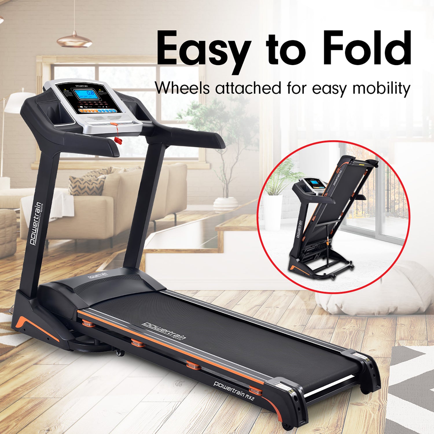Powertrain MX2 Foldable Home Treadmill Auto Incline Cardio Running-Walking Pad-PEROZ Accessories