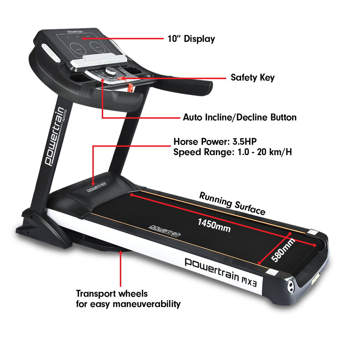 Powertrain MX3 Treadmill Performance Home Gym Cardio Machine-Walking Pad-PEROZ Accessories