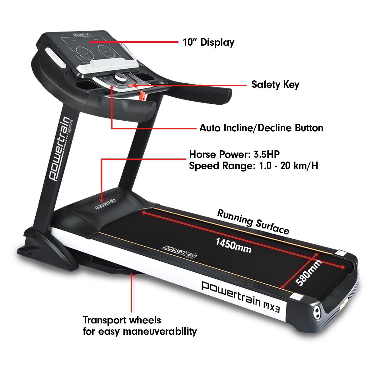 Powertrain MX3 Treadmill Performance Home Gym Cardio Machine-Walking Pad-PEROZ Accessories