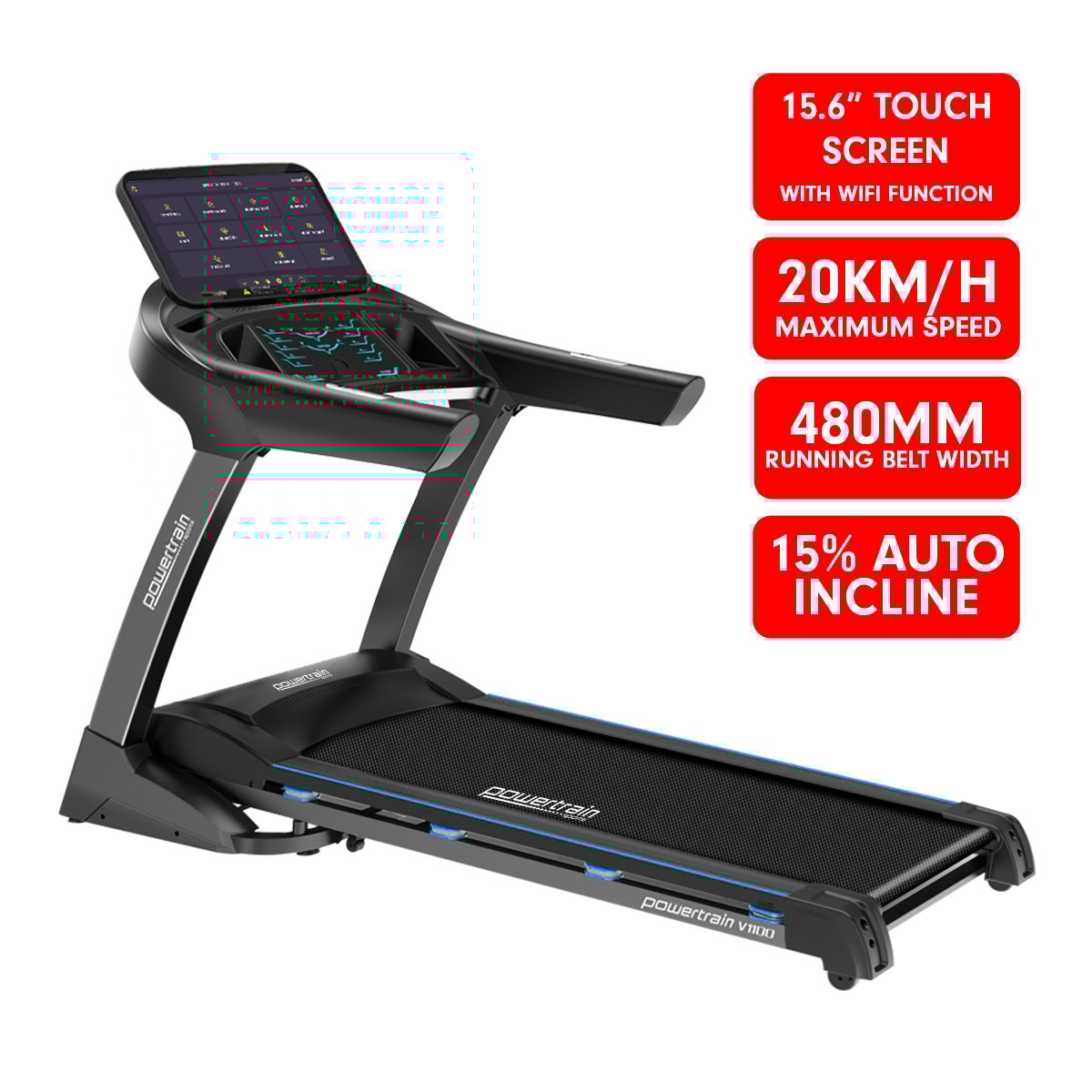 Powertrain V1100 Treadmill with Wifi Touch Screen &amp; Incline-Walking Pad-PEROZ Accessories