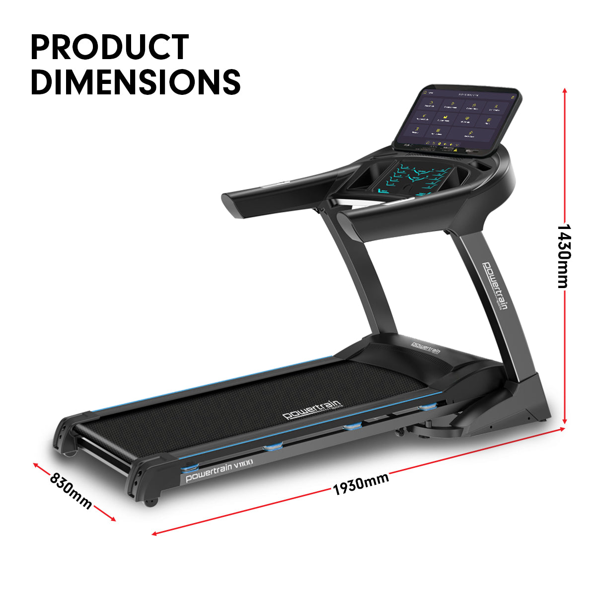 Powertrain V1100 Treadmill with Wifi Touch Screen &amp; Incline-Walking Pad-PEROZ Accessories