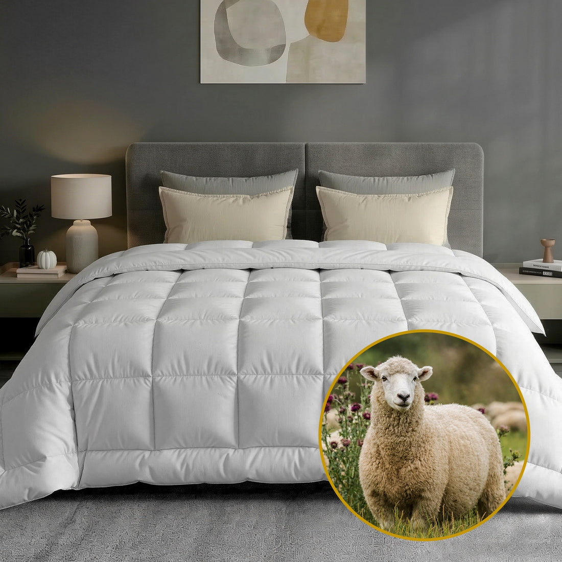 Giselle Bedding Wool Quilt 500GSM Thick Queen Winter Doona Baffle Box Construction 100% Wool Filling-Home &amp; Garden > Bedding > Quilts &amp; Duvets-PEROZ Accessories