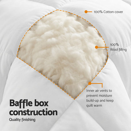 Giselle Bedding Wool Quilt 500GSM Thick Super King Winter Doona Baffle Box Construction 100% Wool Filling-Home &amp; Garden > Bedding > Quilts &amp; Duvets-PEROZ Accessories