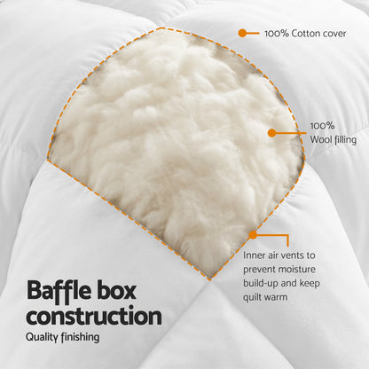 Giselle Bedding Wool Quilt 800GSM Extra Thick Queen Winter Doona Baffle Box Construction 100% Wool Filling-Home &amp; Garden > Bedding > Quilts &amp; Duvets-PEROZ Accessories
