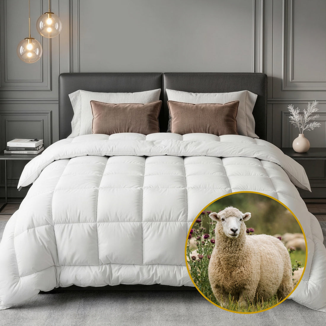 Giselle Bedding Wool Quilt 800GSM Extra Thick Super King Winter Doona Baffle Box Construction 100% Wool Filling-Home &amp; Garden > Bedding > Quilts &amp; Duvets-PEROZ Accessories