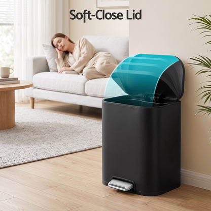 Cefito 20L Trash Bin Steel Pedal Bins Soft Close Kitchen Rubbish Waste Can Black-Home &amp; Garden > Kitchen Bins > Pedal Bins-PEROZ Accessories