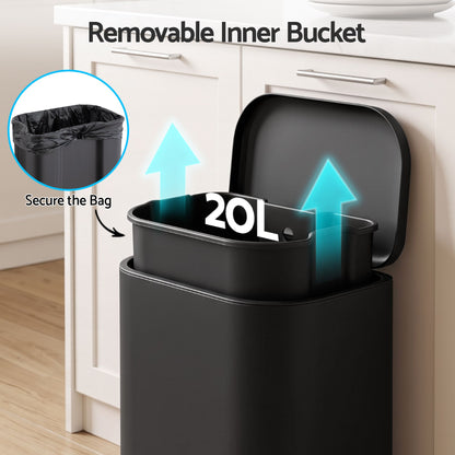 Cefito 20L Trash Bin Steel Pedal Bins Soft Close Kitchen Rubbish Waste Can Black-Home &amp; Garden > Kitchen Bins > Pedal Bins-PEROZ Accessories