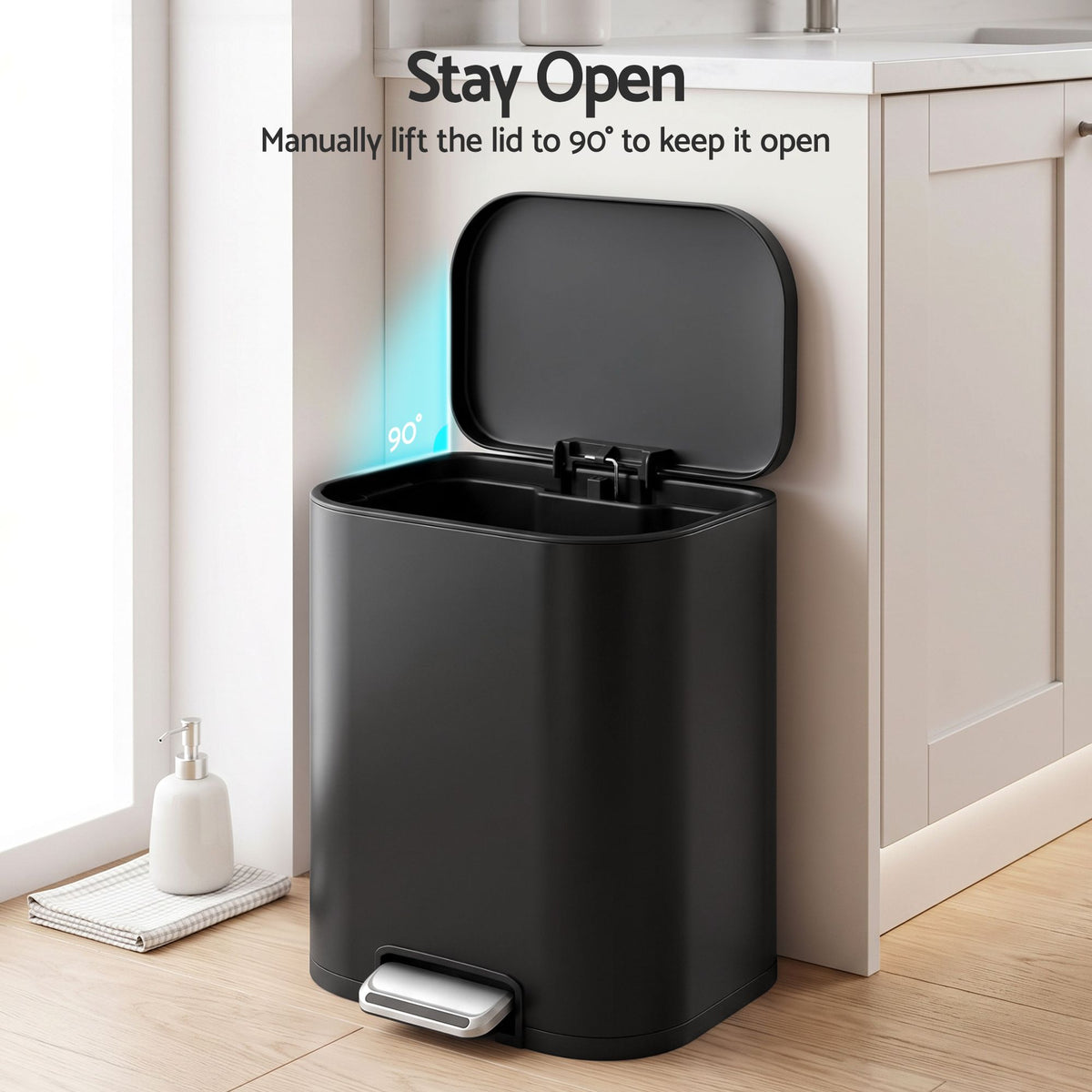 Cefito 20L Trash Bin Steel Pedal Bins Soft Close Kitchen Rubbish Waste Can Black-Home &amp; Garden > Kitchen Bins > Pedal Bins-PEROZ Accessories