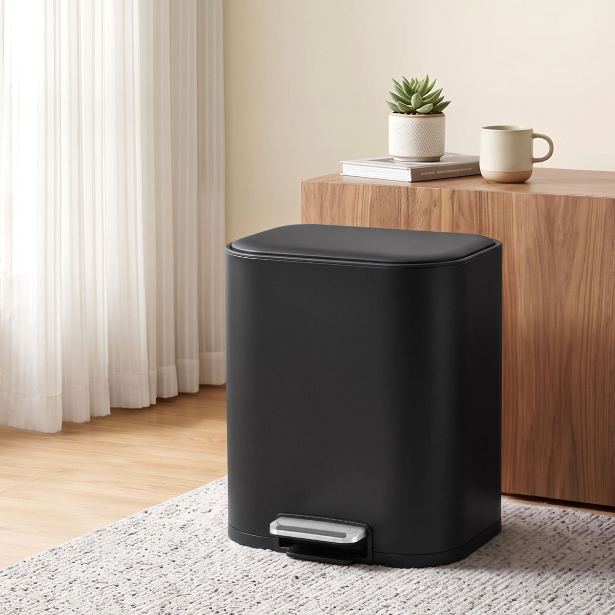 Cefito 20L Trash Bin Steel Pedal Bins Soft Close Kitchen Rubbish Waste Can Black-Home &amp; Garden > Kitchen Bins > Pedal Bins-PEROZ Accessories
