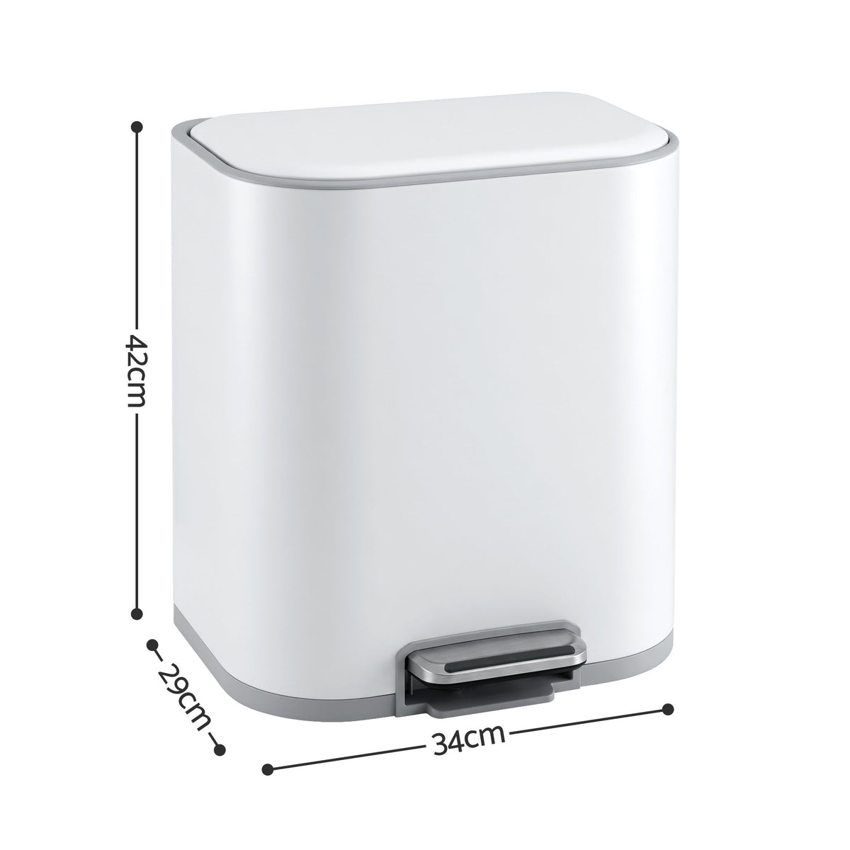 Cefito 20L Trash Bin Steel Pedal Bins Soft Close Kitchen Rubbish Waste Can White-Home &amp; Garden > Kitchen Bins > Pedal Bins-PEROZ Accessories