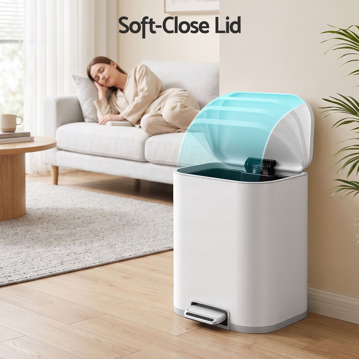 Cefito 20L Trash Bin Steel Pedal Bins Soft Close Kitchen Rubbish Waste Can White-Home &amp; Garden > Kitchen Bins > Pedal Bins-PEROZ Accessories
