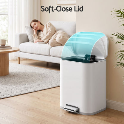 Cefito 20L Trash Bin Steel Pedal Bins Soft Close Kitchen Rubbish Waste Can White-Home &amp; Garden > Kitchen Bins > Pedal Bins-PEROZ Accessories
