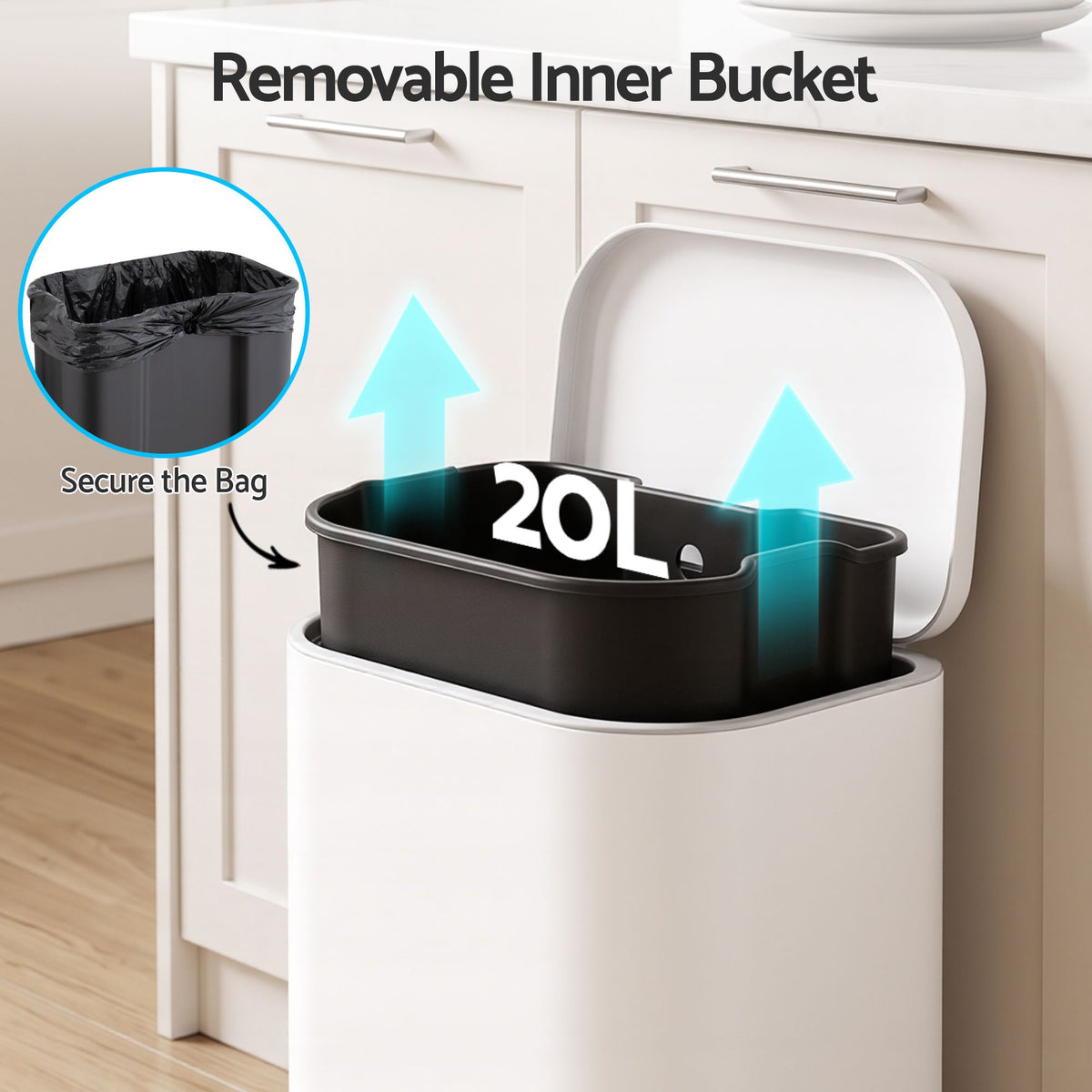 Cefito 20L Trash Bin Steel Pedal Bins Soft Close Kitchen Rubbish Waste Can White-Home &amp; Garden > Kitchen Bins > Pedal Bins-PEROZ Accessories