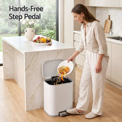 Cefito 20L Trash Bin Steel Pedal Bins Soft Close Kitchen Rubbish Waste Can White-Home &amp; Garden > Kitchen Bins > Pedal Bins-PEROZ Accessories