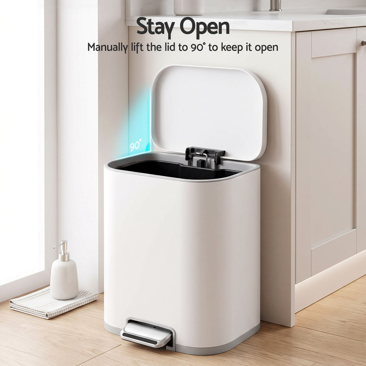 Cefito 20L Trash Bin Steel Pedal Bins Soft Close Kitchen Rubbish Waste Can White-Home &amp; Garden > Kitchen Bins > Pedal Bins-PEROZ Accessories
