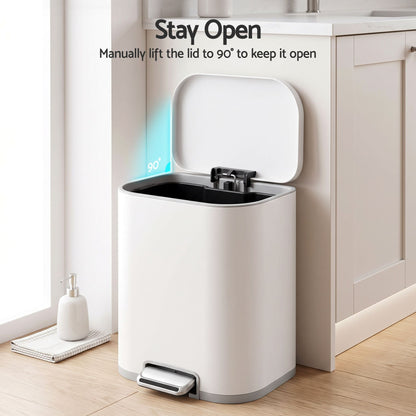 Cefito 20L Trash Bin Steel Pedal Bins Soft Close Kitchen Rubbish Waste Can White-Home &amp; Garden > Kitchen Bins > Pedal Bins-PEROZ Accessories