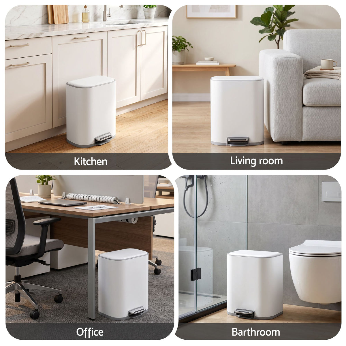 Cefito 20L Trash Bin Steel Pedal Bins Soft Close Kitchen Rubbish Waste Can White-Home &amp; Garden > Kitchen Bins > Pedal Bins-PEROZ Accessories