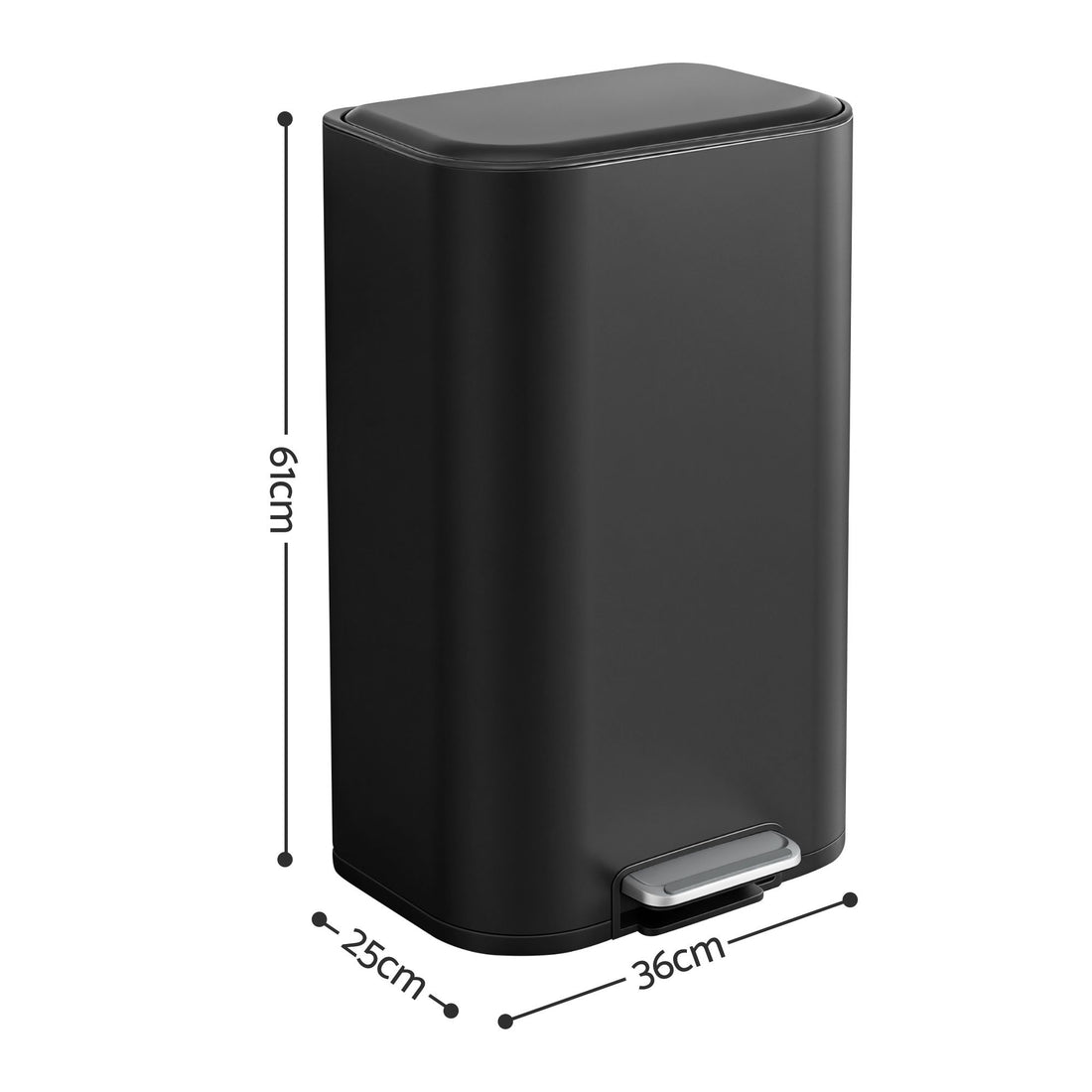 Cefito 30L Pedal Rubbish Bin Kitchen Trash Garbage Waste Can Soft Close Black-Home &amp; Garden > Kitchen Bins > Pedal Bins-PEROZ Accessories