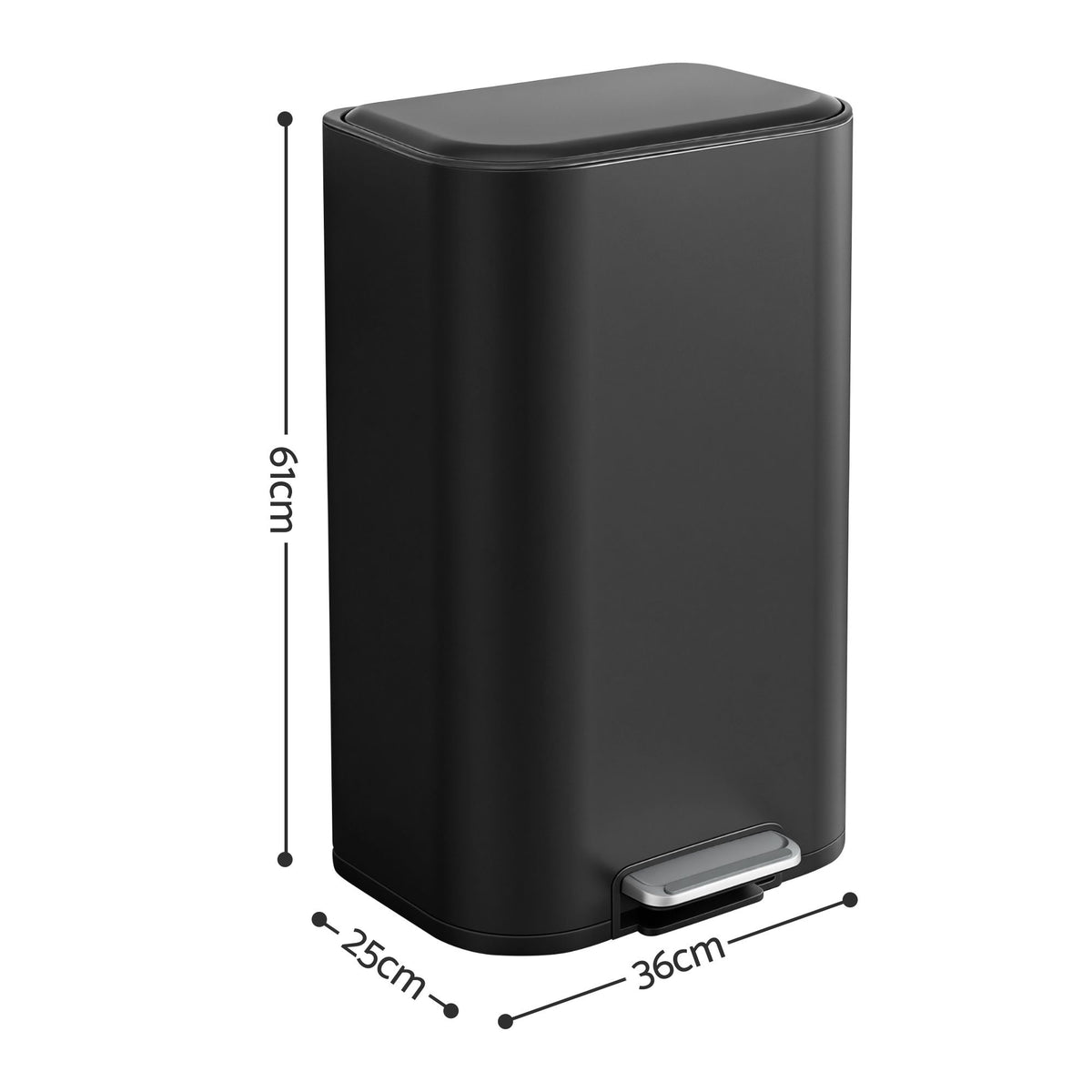 Cefito 30L Pedal Rubbish Bin Kitchen Trash Garbage Waste Can Soft Close Black-Home &amp; Garden > Kitchen Bins > Pedal Bins-PEROZ Accessories