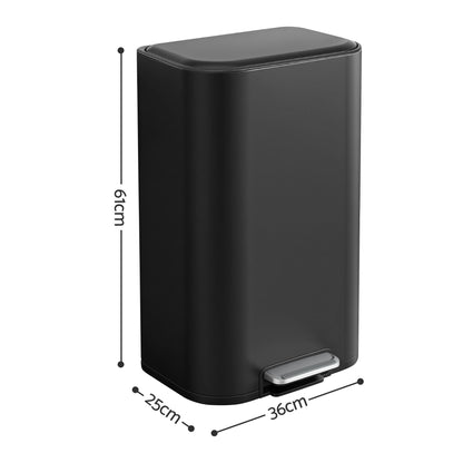 Cefito 30L Pedal Rubbish Bin Kitchen Trash Garbage Waste Can Soft Close Black-Home &amp; Garden > Kitchen Bins > Pedal Bins-PEROZ Accessories