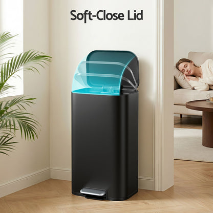Cefito 30L Pedal Rubbish Bin Kitchen Trash Garbage Waste Can Soft Close Black-Home &amp; Garden > Kitchen Bins > Pedal Bins-PEROZ Accessories