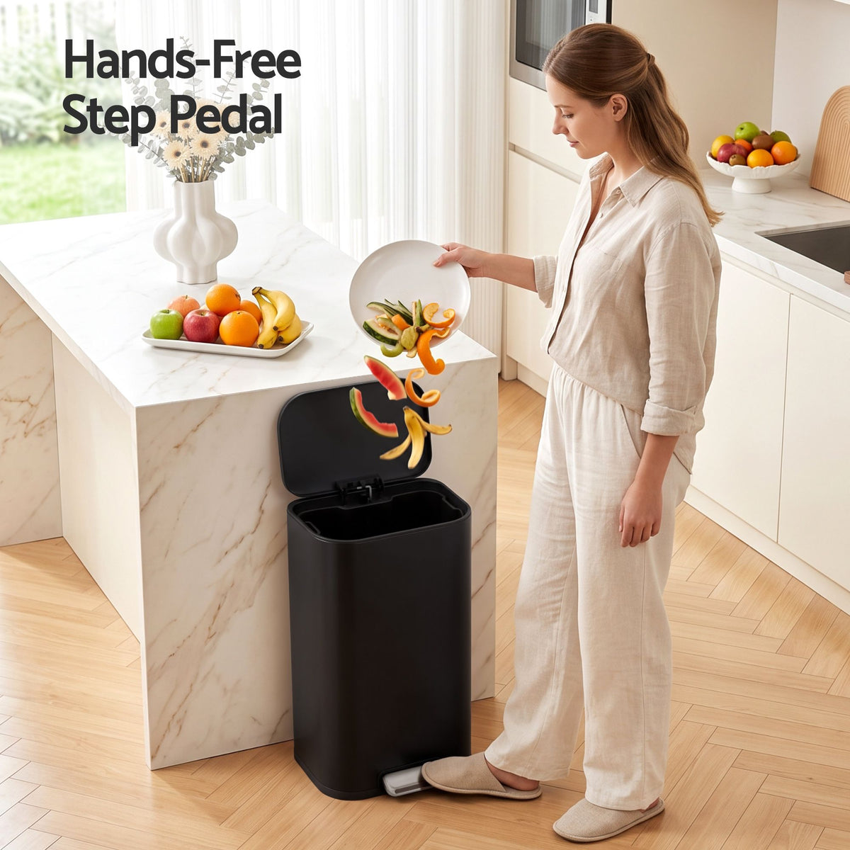 Cefito 30L Pedal Rubbish Bin Kitchen Trash Garbage Waste Can Soft Close Black-Home &amp; Garden > Kitchen Bins > Pedal Bins-PEROZ Accessories