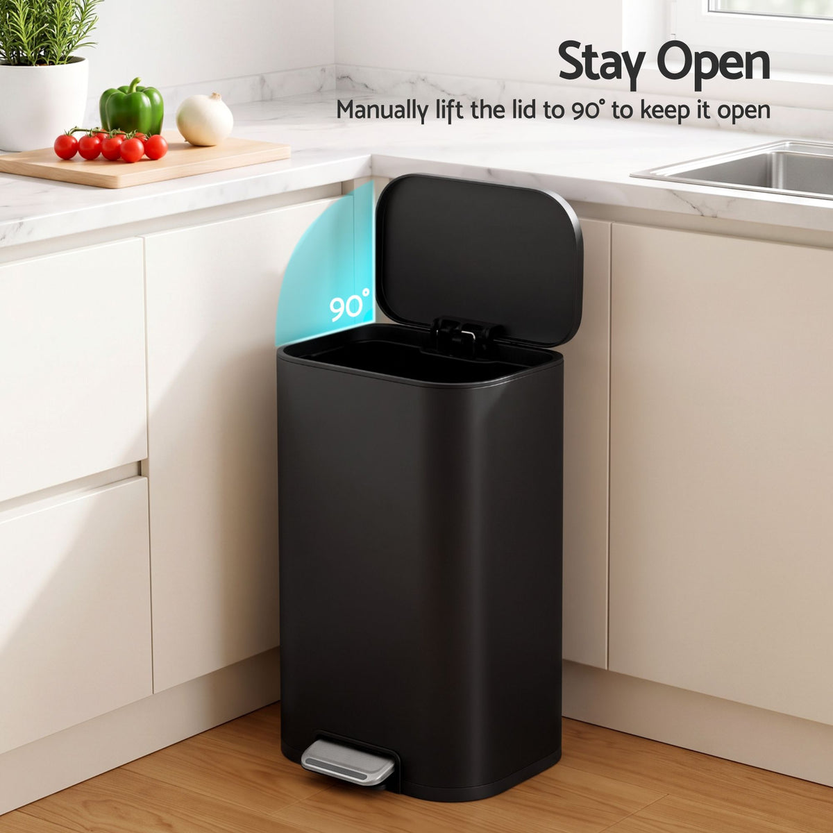 Cefito 30L Pedal Rubbish Bin Kitchen Trash Garbage Waste Can Soft Close Black-Home &amp; Garden > Kitchen Bins > Pedal Bins-PEROZ Accessories