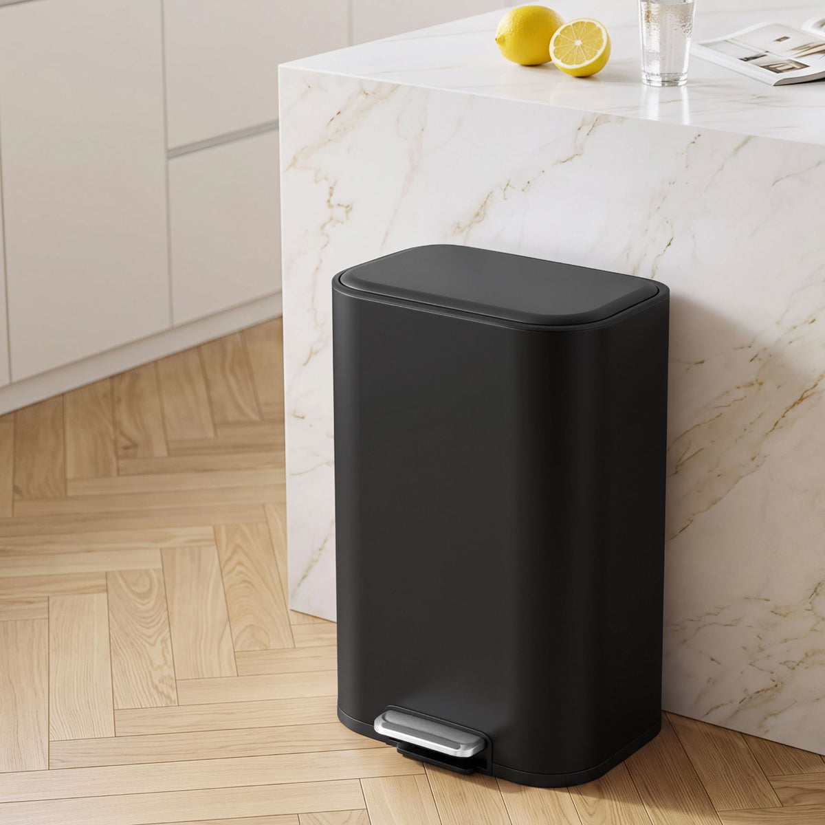 Cefito 30L Pedal Rubbish Bin Kitchen Trash Garbage Waste Can Soft Close Black-Home &amp; Garden > Kitchen Bins > Pedal Bins-PEROZ Accessories