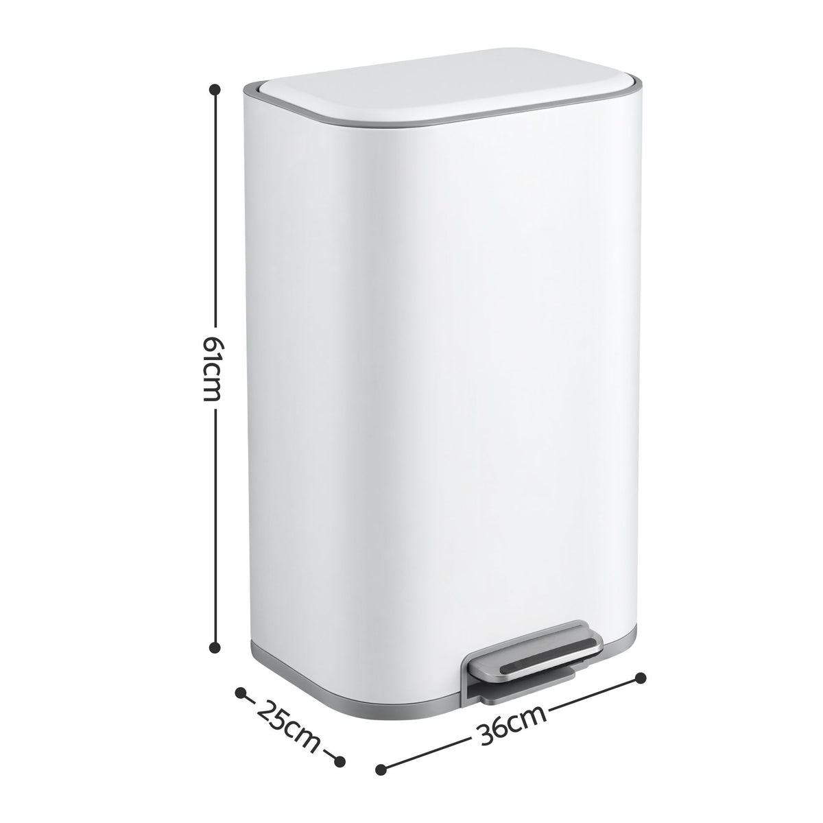 Cefito 30L Pedal Rubbish Bin Kitchen Trash Garbage Waste Can Soft Close White-Home &amp; Garden > Kitchen Bins > Pedal Bins-PEROZ Accessories