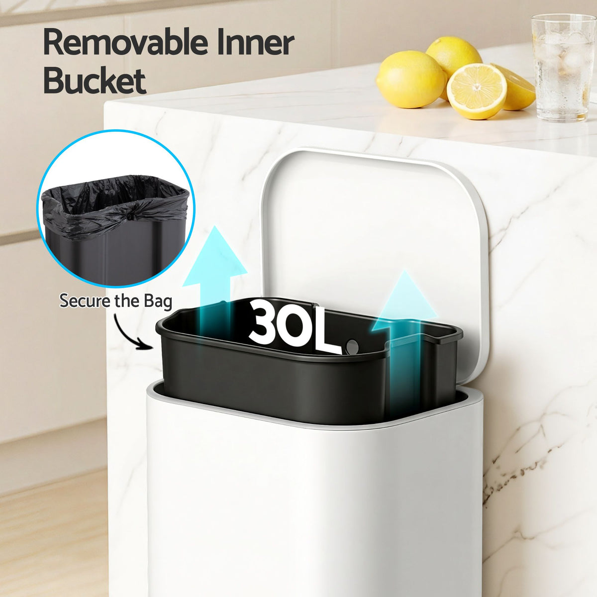 Cefito 30L Pedal Rubbish Bin Kitchen Trash Garbage Waste Can Soft Close White-Home &amp; Garden > Kitchen Bins > Pedal Bins-PEROZ Accessories