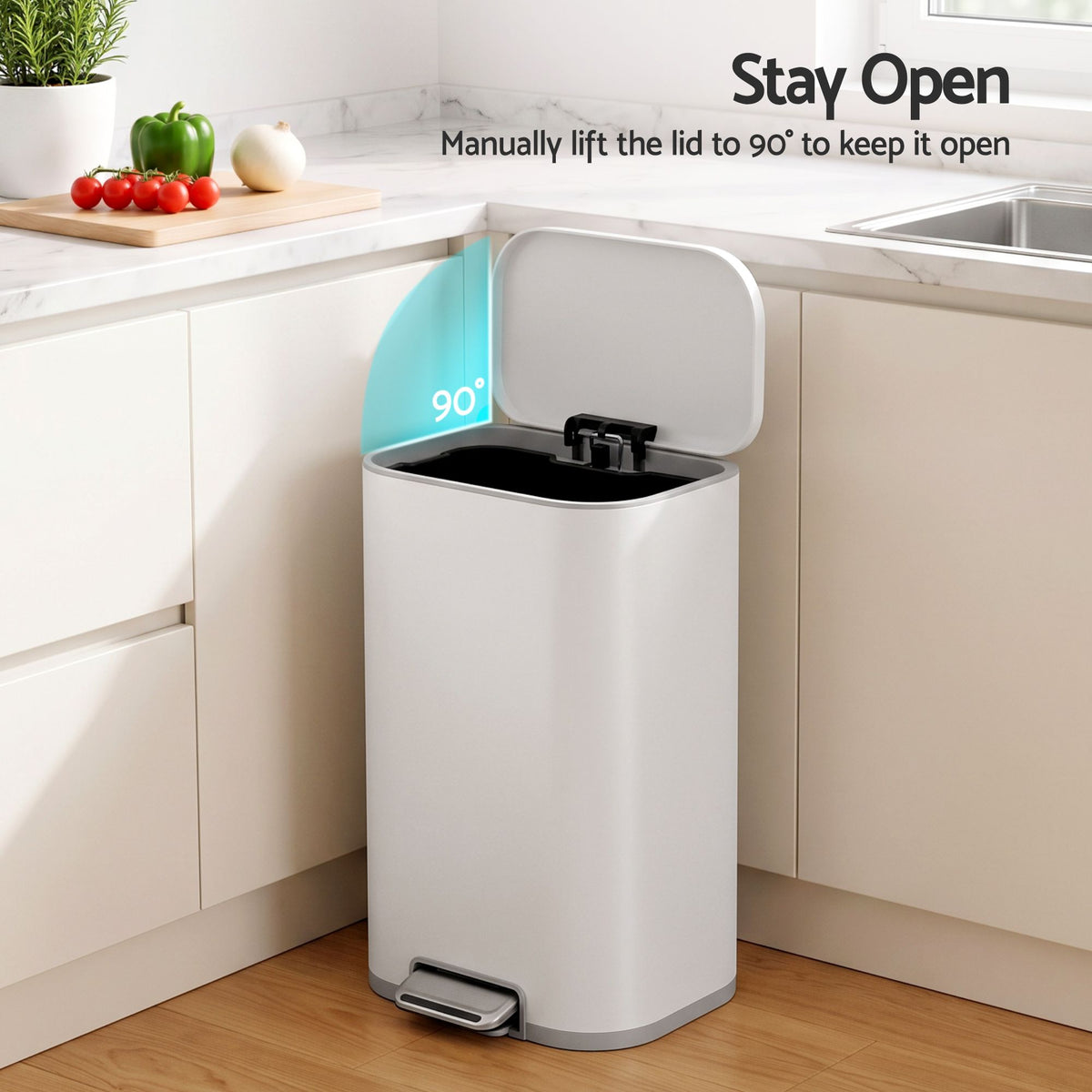 Cefito 30L Pedal Rubbish Bin Kitchen Trash Garbage Waste Can Soft Close White-Home &amp; Garden > Kitchen Bins > Pedal Bins-PEROZ Accessories