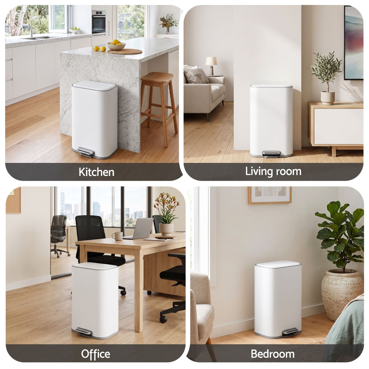 Cefito 30L Pedal Rubbish Bin Kitchen Trash Garbage Waste Can Soft Close White-Home &amp; Garden > Kitchen Bins > Pedal Bins-PEROZ Accessories
