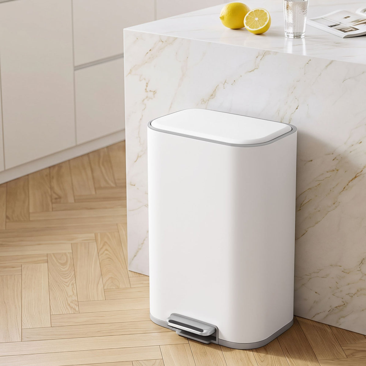Cefito 30L Pedal Rubbish Bin Kitchen Trash Garbage Waste Can Soft Close White-Home &amp; Garden > Kitchen Bins > Pedal Bins-PEROZ Accessories