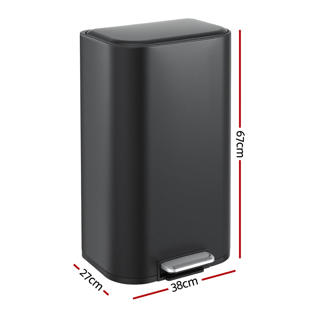 Cefito Kitchen Trash Can 40L Pedal Bins Rubbish Bin Steel with Soft Close Lid, Removable Inner Bucket, Rectangular Garbage Can Recycling Bin, Black-Home &amp; Garden > Kitchen Bins > Pedal Bins-PEROZ Accessories
