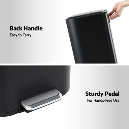 Cefito Kitchen Trash Can 40L Pedal Bins Rubbish Bin Steel with Soft Close Lid, Removable Inner Bucket, Rectangular Garbage Can Recycling Bin, Black-Home &amp; Garden > Kitchen Bins > Pedal Bins-PEROZ Accessories