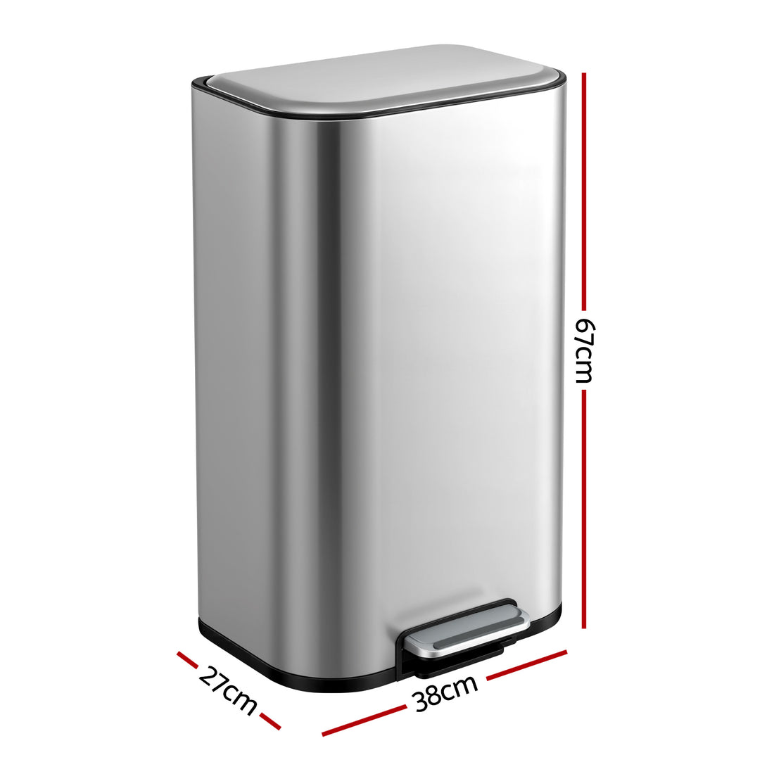 Cefito Kitchen Trash Can 40L Pedal Bins Rubbish Bin Steel with Soft Close Lid, Removable Inner Bucket, Rectangular Garbage Can Recycling Bin, Silver-Home &amp; Garden > Kitchen Bins > Pedal Bins-PEROZ Accessories