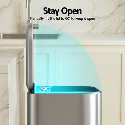 Cefito Kitchen Trash Can 40L Pedal Bins Rubbish Bin Steel with Soft Close Lid, Removable Inner Bucket, Rectangular Garbage Can Recycling Bin, Silver-Home &amp; Garden > Kitchen Bins > Pedal Bins-PEROZ Accessories