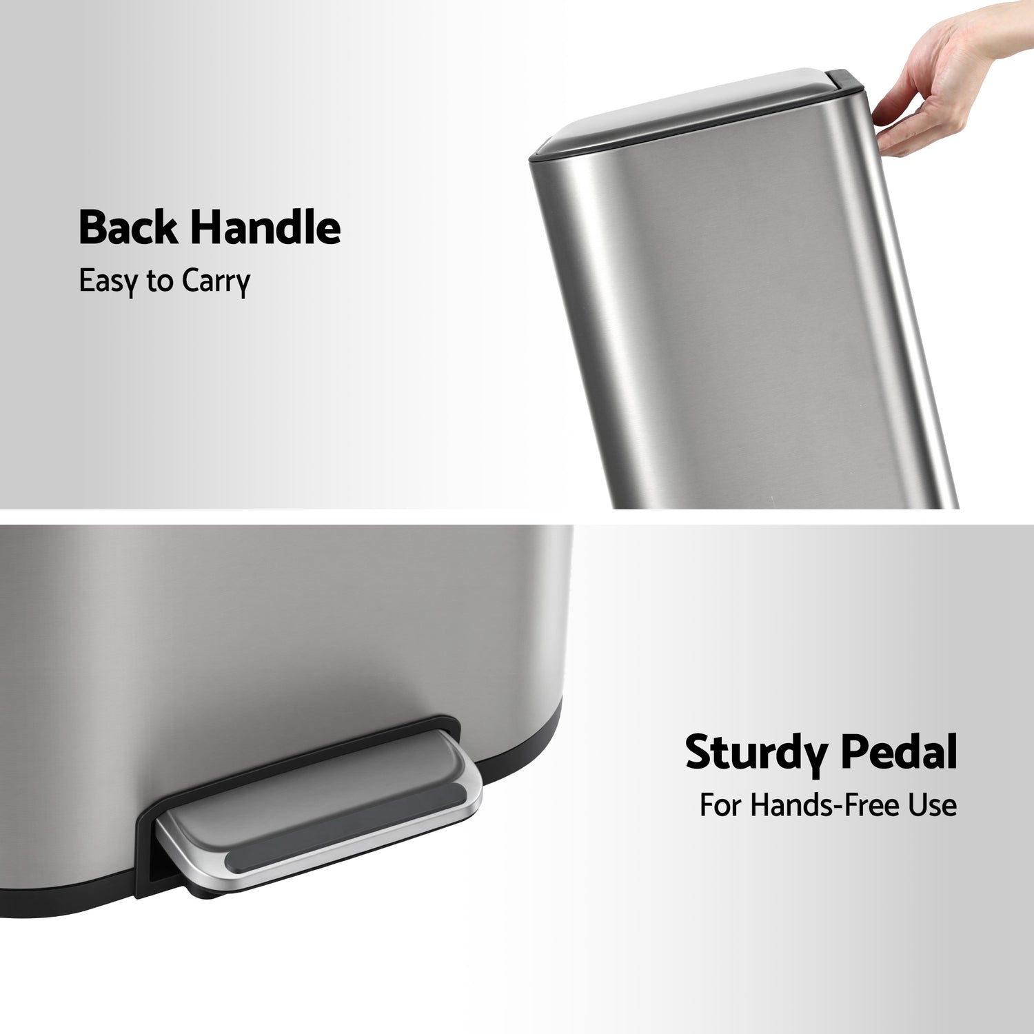 Cefito Kitchen Trash Can 40L Pedal Bins Rubbish Bin Steel with Soft Close Lid, Removable Inner Bucket, Rectangular Garbage Can Recycling Bin, Silver-Home &amp; Garden > Kitchen Bins > Pedal Bins-PEROZ Accessories