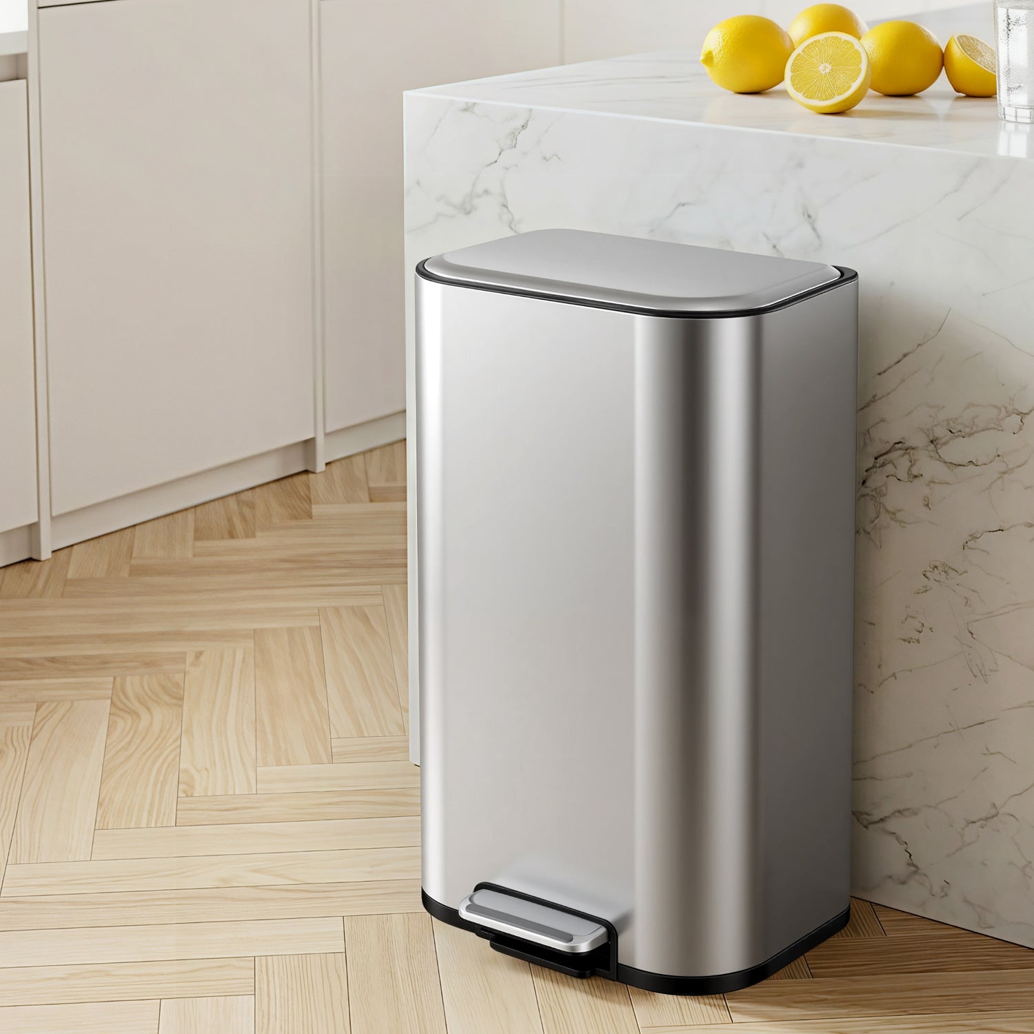 Cefito Kitchen Trash Can 40L Pedal Bins Rubbish Bin Steel with Soft Close Lid, Removable Inner Bucket, Rectangular Garbage Can Recycling Bin, Silver-Home &amp; Garden > Kitchen Bins > Pedal Bins-PEROZ Accessories